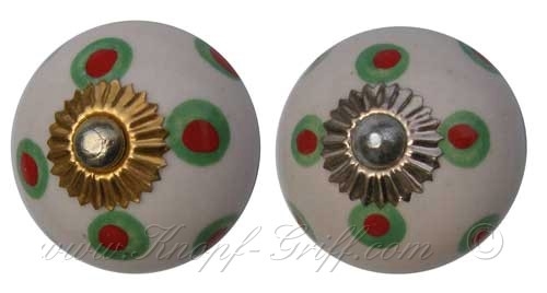 Porcelain doorknob spotted green/red