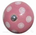 Porzellanknopf - Möbelknauf Polka dot rosa