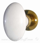 Turning doorknob oval white porcelain (set)